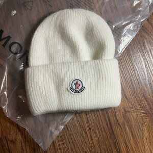 Moncler Ivory Ribbed Beanie